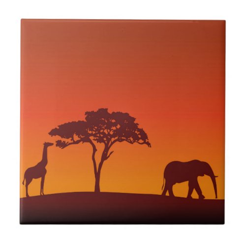 African Safari Silhouette _ Tile