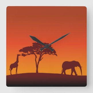 African Safari Silhouette - Wall Clock