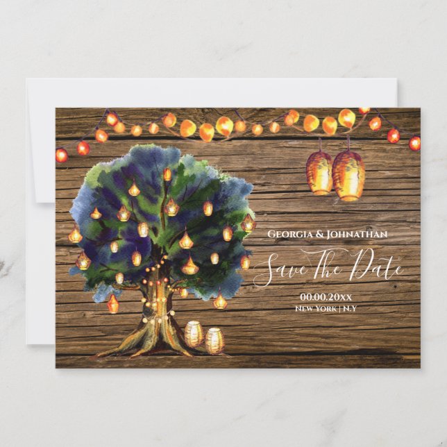 African safari string lights wood country save the date (Front)