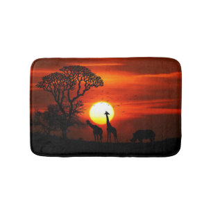 African Safari Sunset Animal Silhouettes Bath Mat