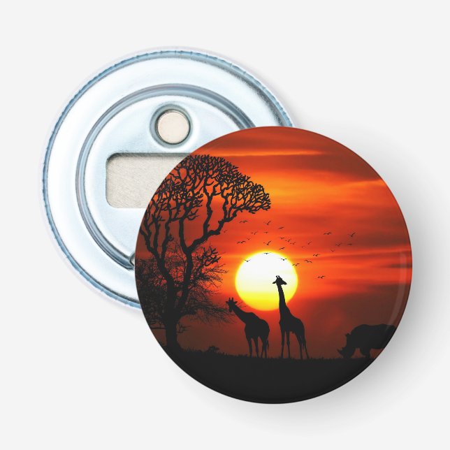 African Safari Sunset Animal Silhouettes Bottle Opener (Front)