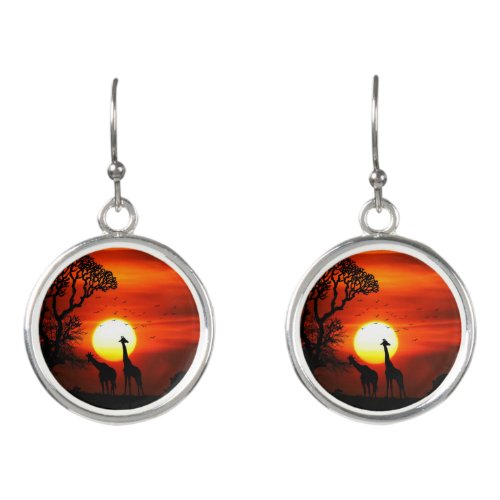 African Safari Sunset Animal Silhouettes Earrings