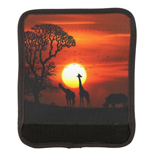 African Safari Sunset Animal Silhouettes Luggage Handle Wrap (Front)