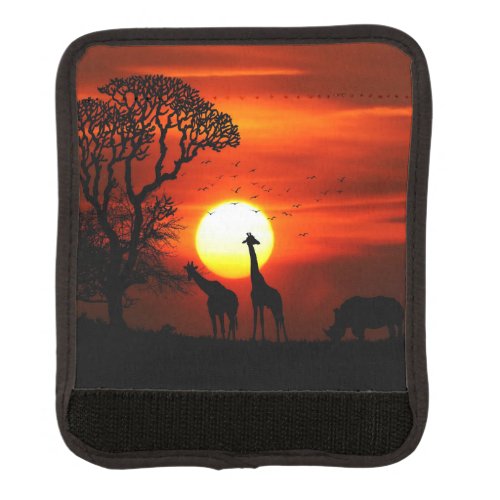 African Safari Sunset Animal Silhouettes Luggage Handle Wrap