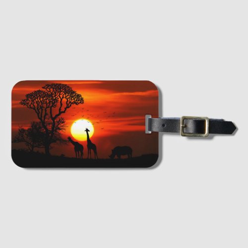 African Safari Sunset Animal Silhouettes Luggage Tag