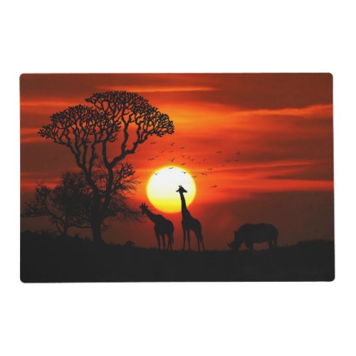 African Safari Sunset Animal Silhouettes Placemat