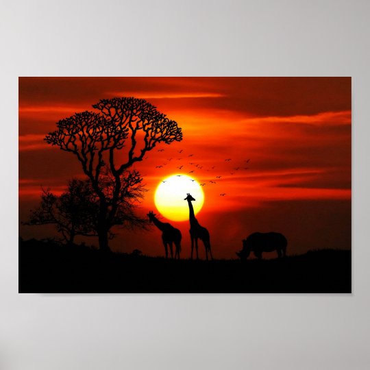 African Safari Sunset Animal Silhouettes Poster | Zazzle.com