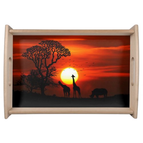African Safari Sunset Animal Silhouettes Serving Tray