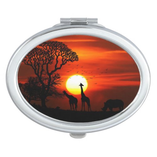 African Safari Sunset Animal Silhouettes Vanity Mirror