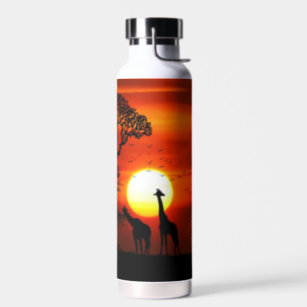 African Safari Sunset Animal Silhouettes Water Bottle