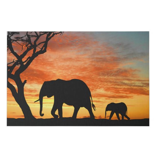 African Safari Sunset Elephant Silhouette Art Faux Canvas Print