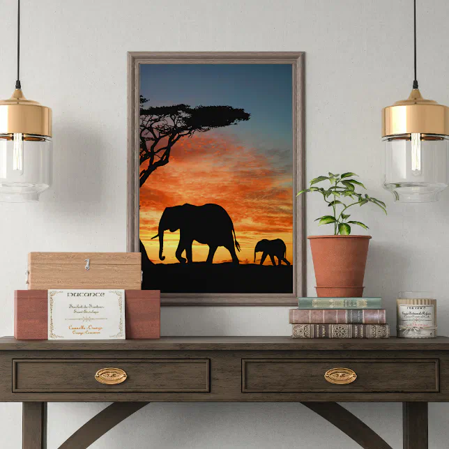 African Safari Sunset Elephant Silhouette Art Poster | Zazzle