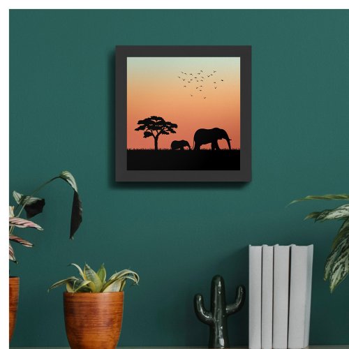 African Safari Sunset Elephant Silhouette Wood Wall Art