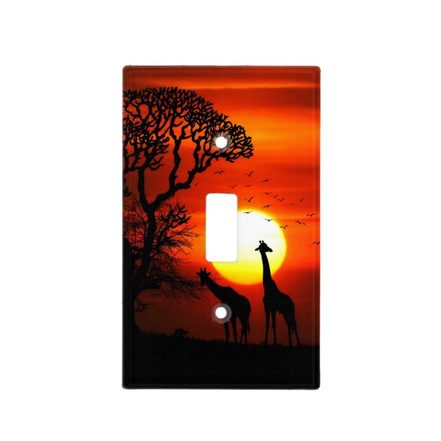 African Safari Sunset Giraffe Silhouettes Light Switch Cover (Front)