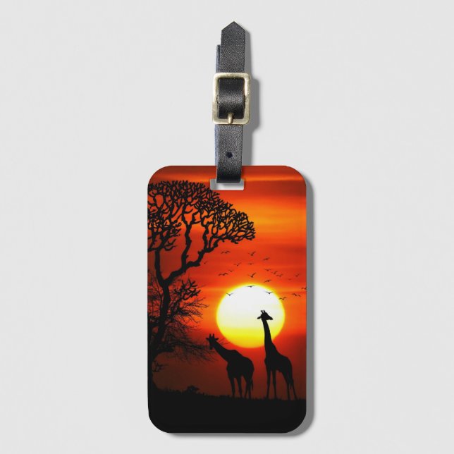 African Safari Sunset Giraffe Silhouettes Luggage Tag (Front Vertical)