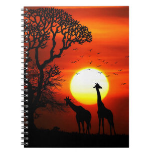 African Safari Sunset Giraffe Silhouettes Notebook