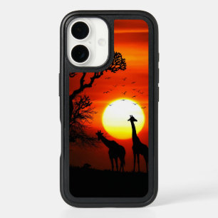 African Safari Sunset Giraffe Silhouettes iPhone 16 Case