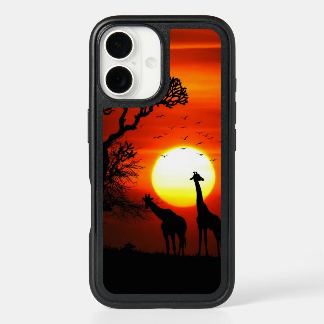 African Safari Sunset Giraffe Silhouettes Otterbox iPhone Case (Back)