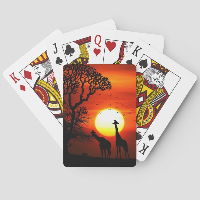 African Safari Sunset Giraffe Silhouettes Poker Cards (Back)