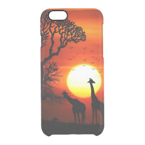African Safari Sunset Giraffe Silhouettes Clear iPhone 66S Case