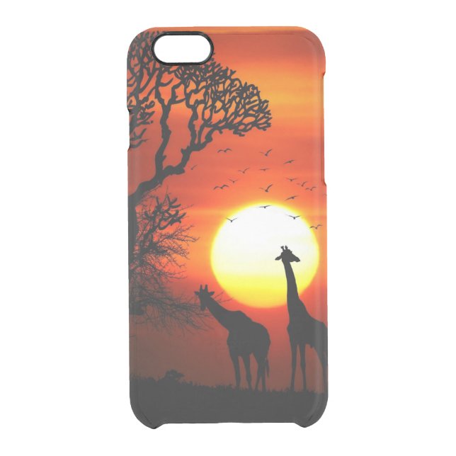 African Safari Sunset Giraffe Silhouettes Uncommon iPhone Case (Back)