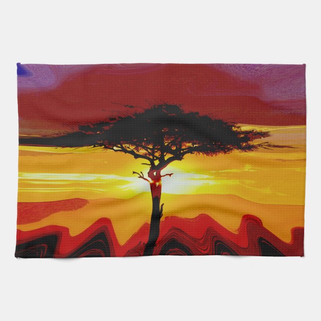 African Safari Sunset Kitchen Towel (Horizontal)