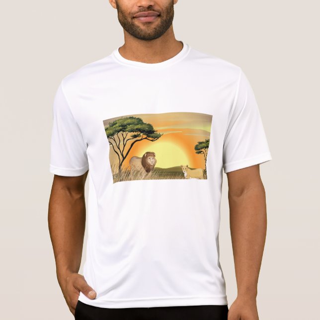 African Safari Sunset Lion and Lioness T-Shirt (Front)