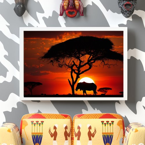 African Safari Sunset Poster