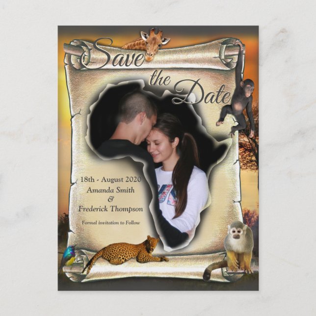 African Safari  Sunset Save the Date Announcement Postcard (Front)