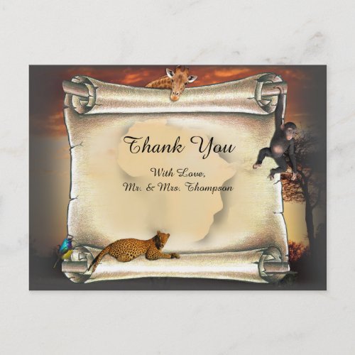 African Safari  Sunset Thank You Invitation Postcard