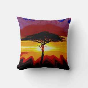 African Safari Sunset Throw Pillow