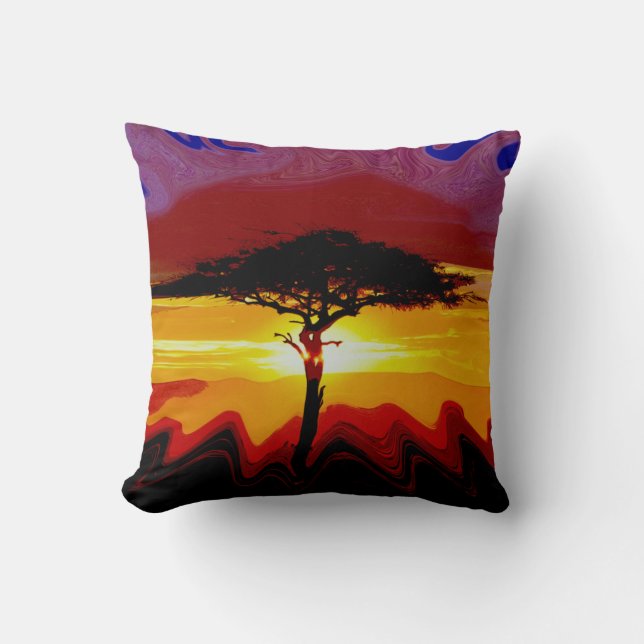 African Safari Sunset Throw Pillow (Front)