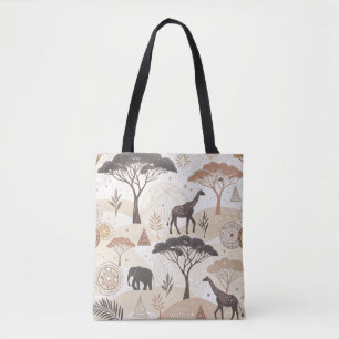 African Safari-Themed Tote Bag with Animals