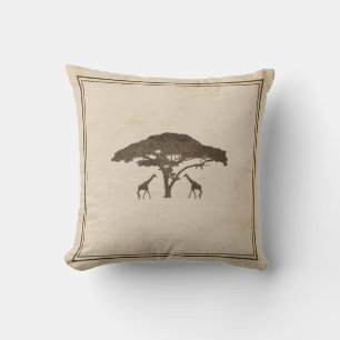 African Safari Two Giraffes & Tree Vintage Jungle Throw Pillow