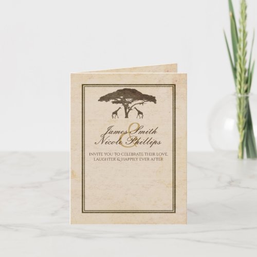 African Safari Two Giraffes  Tree Vintage Wedding Invitation