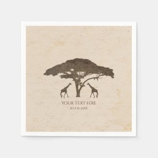 African Safari Two Giraffes & Tree Vintage Wedding Napkins