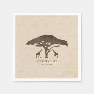 African Safari Two Giraffes & Tree Vintage Wedding Napkins