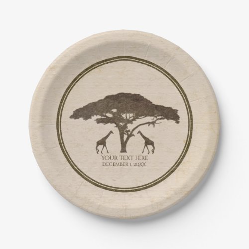 African Safari Two Giraffes  Tree Vintage Wedding Paper Plates