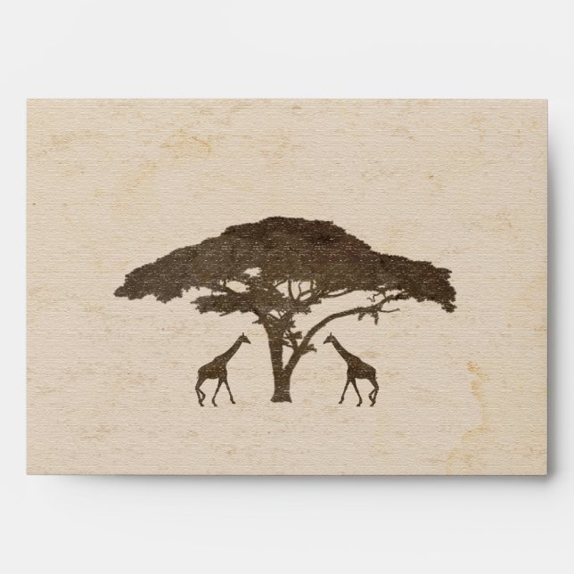 African Safari Two Giraffes Vintage Wedding Envelope (Front)