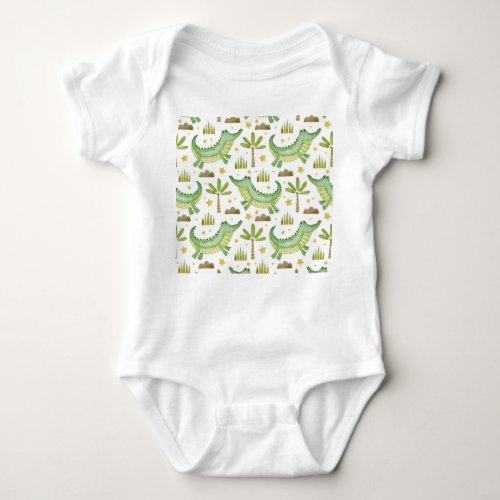 African Safari Watercolor Crocodile  Palm Trees Baby Bodysuit