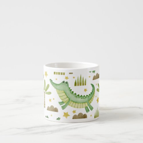 African Safari Watercolor Crocodile  Palm Trees Espresso Cup