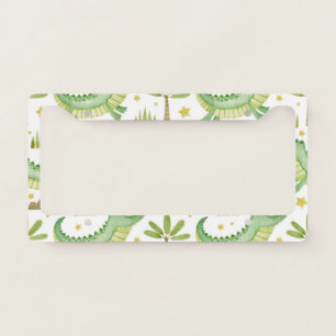 African Safari: Watercolor Crocodile & Palm Trees License Plate Frame