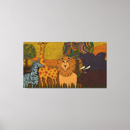 African Safari Wild AnimalsTextured Nursery Canvas Print