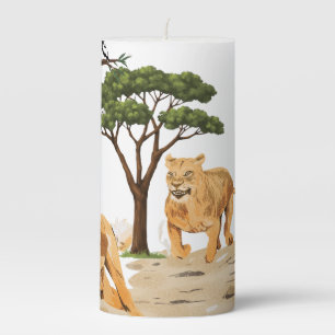 african safari wildlife lion deer nature design pillar candle