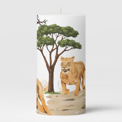 african safari wildlife lion deer nature design pillar candle