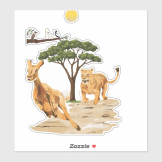 african safari wildlife lion deer nature design sticker
