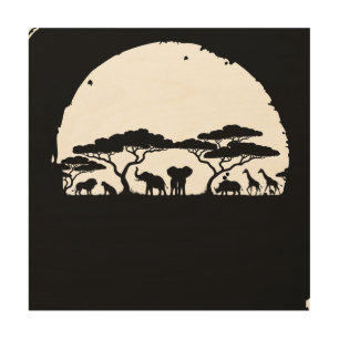 African Safari Wildlife Silhouette Square Print