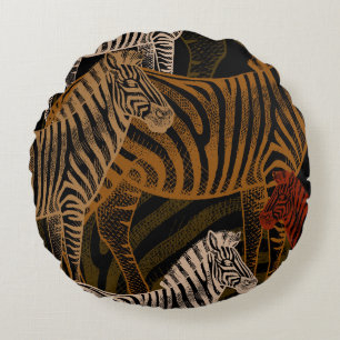 African Safari: Zebra Vintage Design Round Pillow