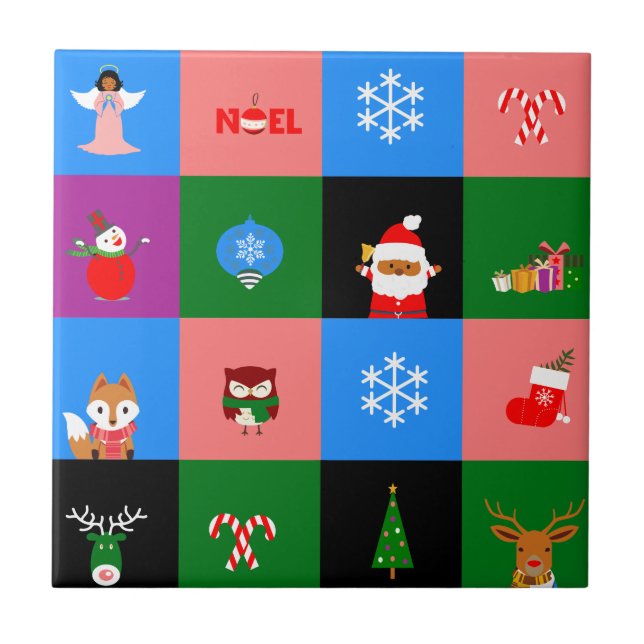 african santa claus colorblock ceramic tile (Front)