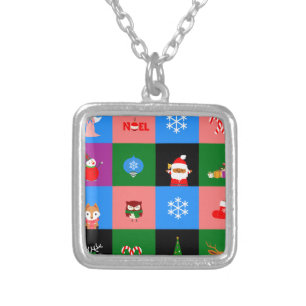 african santa claus colorblock silver plated necklace